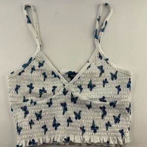 White cami crop top with butterfly print